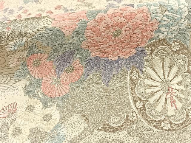 平和屋着物◎六通柄袋帯 唐織 王朝花車華文 プラチナ箔 正絹 逸品 BAAT0571yt