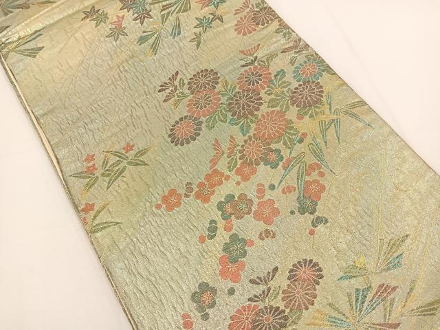 平和屋着物◎六通柄袋帯 ふくれ織 光琳 流水花文 金糸 正絹 逸品 BAAT0575yt