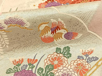 平和屋着物◎六通柄袋帯 唐織 九百錦織 扇花鳥文 純プラチナ箔貮重箔 正絹 逸品 BAAT0580yt