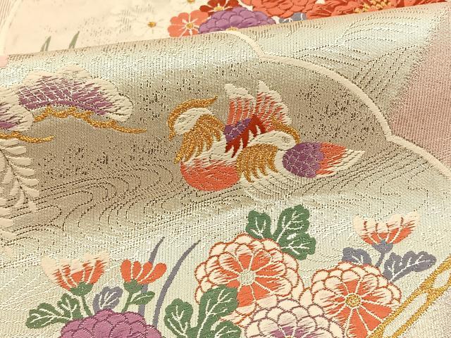 平和屋着物◎六通柄袋帯 唐織 九百錦織 扇花鳥文 純プラチナ箔貮重箔 正絹 逸品 BAAT0580yt
