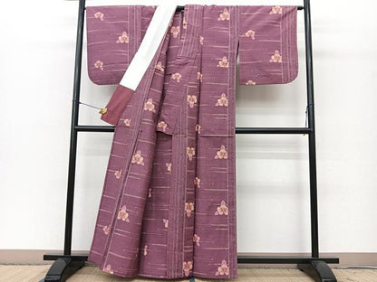 平和屋着物▽上質な紬 単衣 椿 正絹 逸品 BAAT0613yc