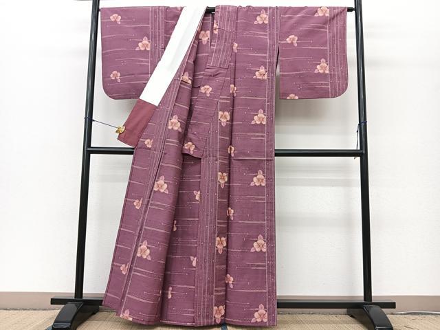平和屋着物▽上質な紬 単衣 椿 正絹 逸品 BAAT0613yc