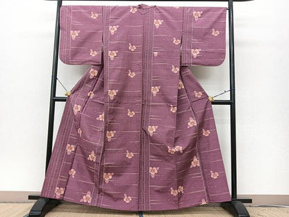 平和屋着物▽上質な紬 単衣 椿 正絹 逸品 BAAT0613yc