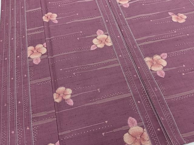 平和屋着物▽上質な紬 単衣 椿 正絹 逸品 BAAT0613yc