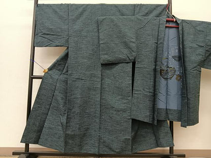 平和屋着物▽男性　紬　単衣　霞文　アンサンブル　正絹　逸品　BAAT0615yc