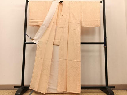平和屋着物▽上質な色無地 単衣 切り嵌め正倉院花地紋 肌色 正絹 逸品 BAAT0616yc