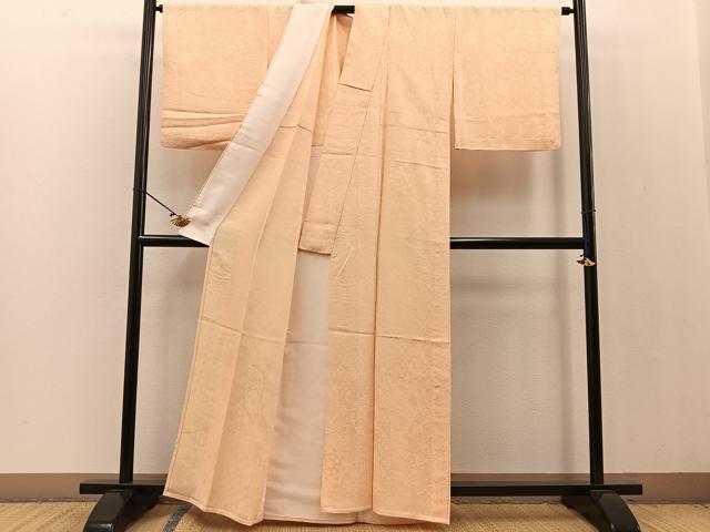 平和屋着物▽上質な色無地 単衣 切り嵌め正倉院花地紋 肌色 正絹 逸品 BAAT0616yc