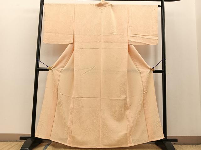 平和屋着物▽上質な色無地 単衣 切り嵌め正倉院花地紋 肌色 正絹 逸品 BAAT0616yc