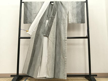 平和屋着物▽上質な紬 単衣 雨縞 正絹 逸品 BAAT0623yc