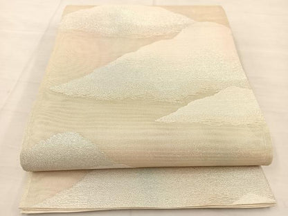 平和屋着物＊夏物　六通柄袋帯　重ね山文　銀糸　正絹　逸品　BAAT0629yc