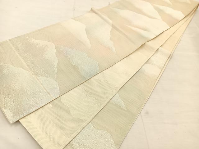 平和屋着物＊夏物　六通柄袋帯　重ね山文　銀糸　正絹　逸品　BAAT0629yc