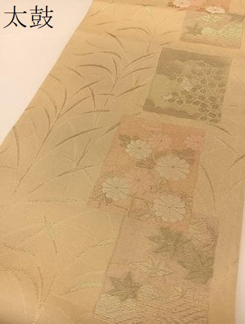 平和屋着物＊夏物 六通柄袋帯 色紙重ね秋草文 金糸 正絹 逸品 BAAT0717yc