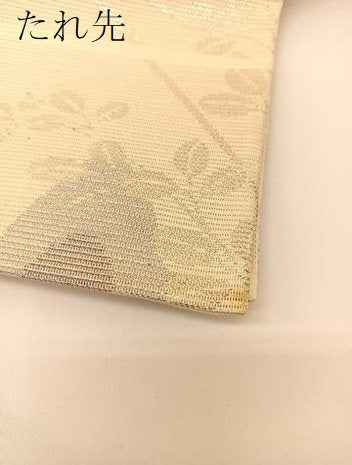 平和屋着物＊夏物　六通柄袋帯　道長萩文　銀糸　正絹　逸品　BAAT0721yc