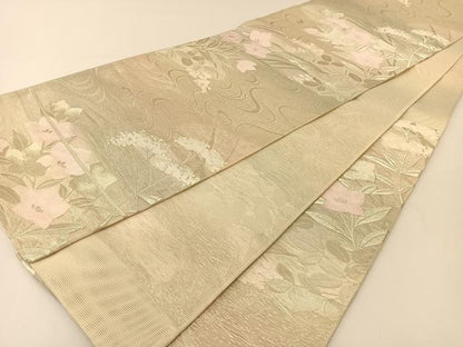 平和屋着物＊夏物 六通柄袋帯 流水秋草文 銀糸 正絹 逸品 BAAT0730yc