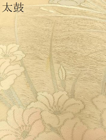 平和屋着物＊夏物　六通柄袋帯　草花文　銀糸　正絹　逸品　BAAT0736yc