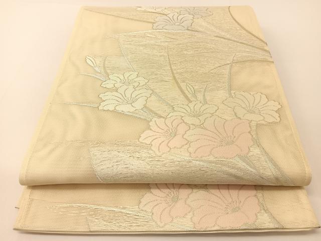 平和屋着物＊夏物　六通柄袋帯　草花文　銀糸　正絹　逸品　BAAT0736yc