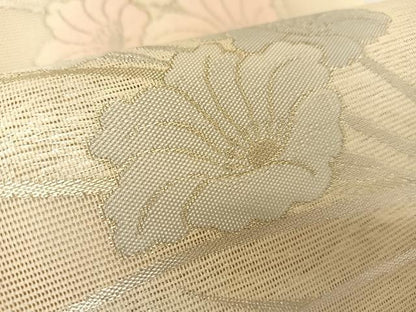 平和屋着物＊夏物　六通柄袋帯　草花文　銀糸　正絹　逸品　BAAT0736yc