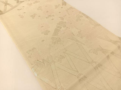 平和屋着物＊夏物　六通柄袋帯　籬菊花文　銀糸　正絹　逸品　BAAT0771yc