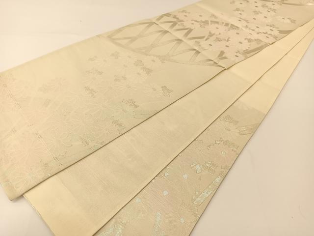 平和屋着物＊夏物　六通柄袋帯　籬菊花文　銀糸　正絹　逸品　BAAT0771yc
