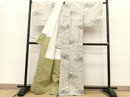 平和屋着物●本場大島紬 白大島 9マルキ 雲取り風景文 正絹 逸品 BAAT0801yc