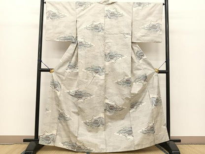 平和屋着物●本場大島紬 白大島 9マルキ 雲取り風景文 正絹 逸品 BAAT0801yc