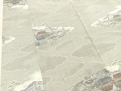 平和屋着物●本場大島紬 白大島 9マルキ 雲取り風景文 正絹 逸品 BAAT0801yc