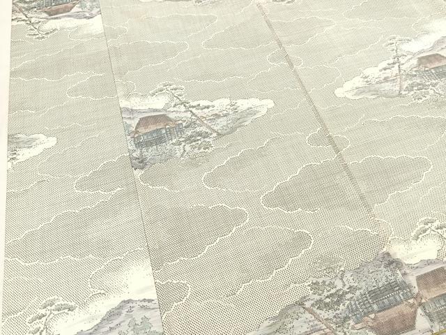平和屋着物●本場大島紬 白大島 9マルキ 雲取り風景文 正絹 逸品 BAAT0801yc