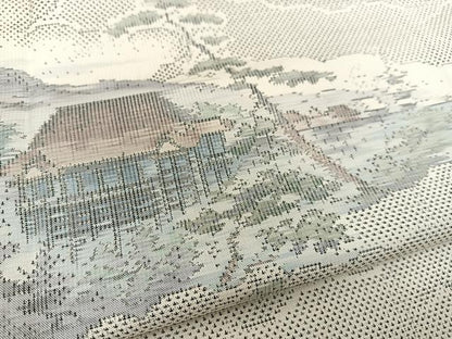 平和屋着物●本場大島紬 白大島 9マルキ 雲取り風景文 正絹 逸品 BAAT0801yc