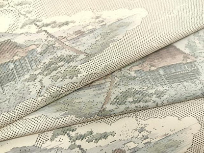 平和屋着物●本場大島紬 白大島 9マルキ 雲取り風景文 正絹 逸品 BAAT0801yc