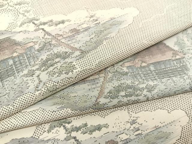 平和屋着物●本場大島紬 白大島 9マルキ 雲取り風景文 正絹 逸品 BAAT0801yc