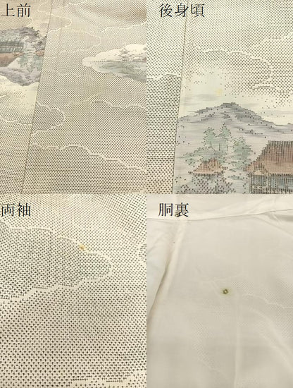 平和屋着物●本場大島紬 白大島 9マルキ 雲取り風景文 正絹 逸品 BAAT0801yc