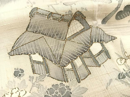 平和屋着物●生紬 市松風景文 正絹 逸品 BAAT0857yc