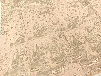 平和屋着物●生紬 御所解風景花文 正絹 逸品 BAAT0908yc