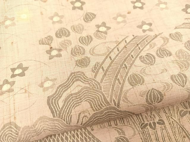 平和屋着物●生紬 御所解風景花文 正絹 逸品 BAAT0908yc