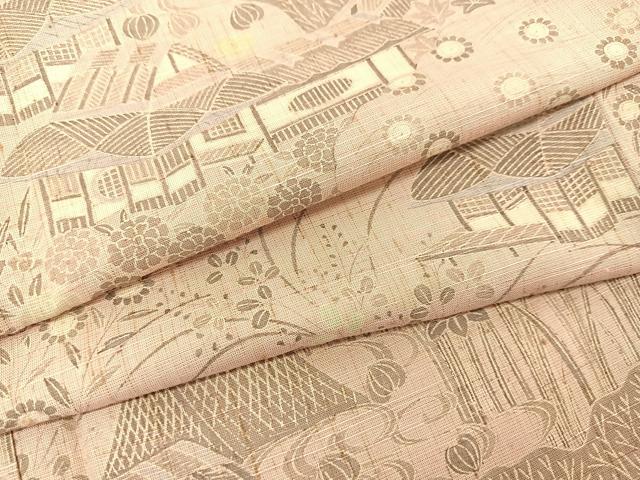 平和屋着物●生紬 御所解風景花文 正絹 逸品 BAAT0908yc