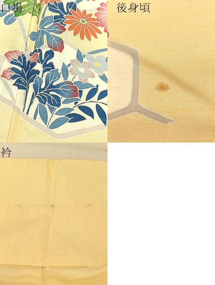 平和屋着物●訪問着　友禅　紬地　亀甲秋草文　正絹　逸品　BAAT0950yc