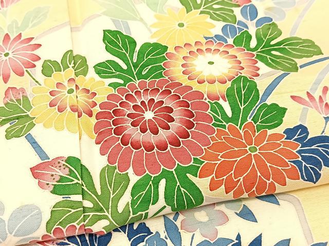 平和屋着物●訪問着　友禅　紬地　亀甲秋草文　正絹　逸品　BAAT0950yc