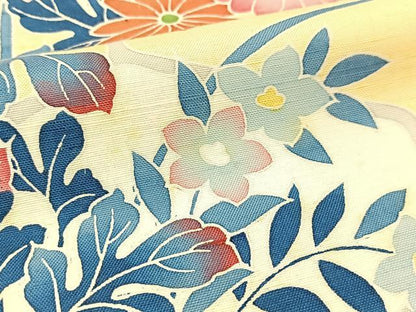 平和屋着物●訪問着　友禅　紬地　亀甲秋草文　正絹　逸品　BAAT0950yc