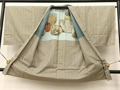 平和屋着物●男性　お召　アンサンブル　間道　正絹　逸品　未使用　BAAT1000yc