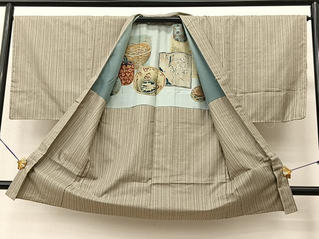 平和屋着物●男性　お召　アンサンブル　間道　正絹　逸品　未使用　BAAT1000yc