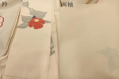 平和屋着物▽上質な紬 単衣 枝椿 正絹 逸品 BAAT1103hv
