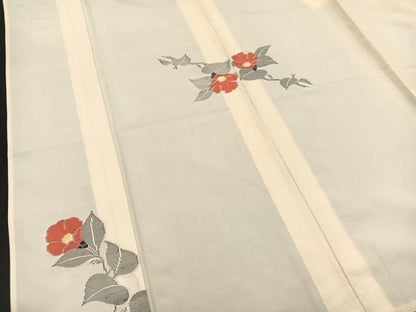 平和屋着物▽上質な紬 単衣 枝椿 正絹 逸品 BAAT1103hv