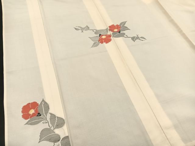平和屋着物▽上質な紬 単衣 枝椿 正絹 逸品 BAAT1103hv