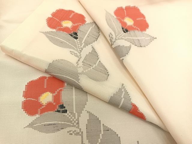 平和屋着物▽上質な紬 単衣 枝椿 正絹 逸品 BAAT1103hv