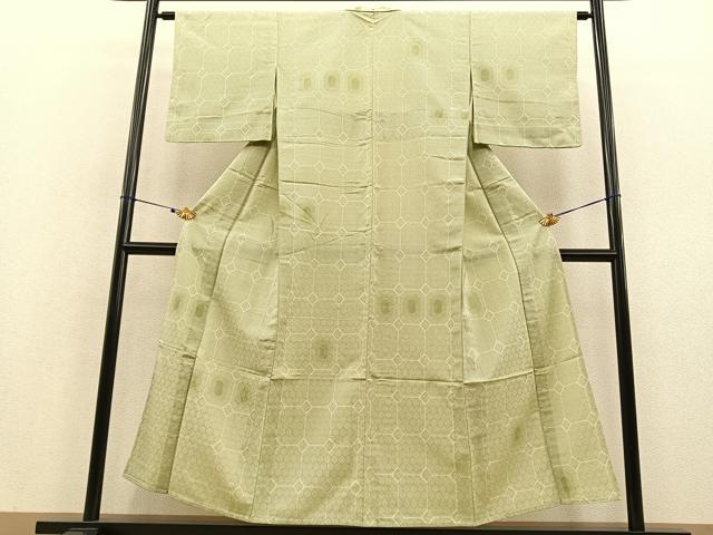 平和屋着物▽上質なお召 単衣 蜀江文 正絹 逸品 BAAT1104hv