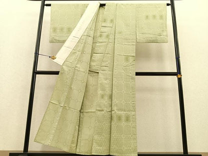 平和屋着物▽上質なお召 単衣 蜀江文 正絹 逸品 BAAT1104hv