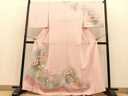 平和屋着物▽訪問着 単衣 菊花文 暈し染め 金彩 正絹 逸品 BAAT1106hv