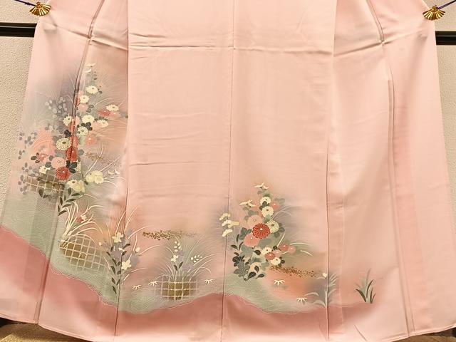 平和屋着物▽訪問着 単衣 菊花文 暈し染め 金彩 正絹 逸品 BAAT1106hv