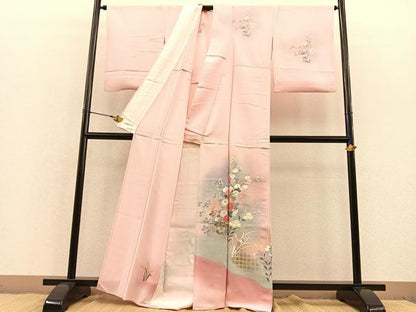 平和屋着物▽訪問着 単衣 菊花文 暈し染め 金彩 正絹 逸品 BAAT1106hv