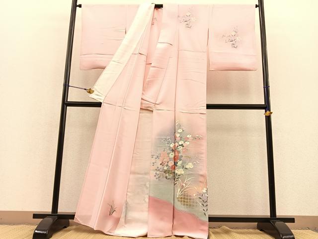 平和屋着物▽訪問着 単衣 菊花文 暈し染め 金彩 正絹 逸品 BAAT1106hv